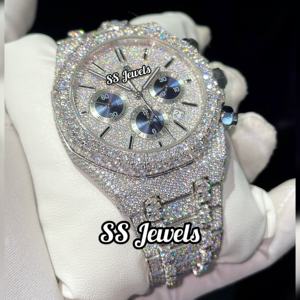 Reloj cronógrafo de lujo de 41mm, alta calidad, personalizado, cultivado en laboratorio, VVS, moissanita, acero inoxidable, mecánico, 20mm, cristal analógico - Product Image 6