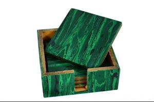 Ensemble de 4 sous-verres en bois et en résine au design de couleur unique Table basse imperméable à l'eau Coussinets et tapis d'art décoratifs - Product Image 4