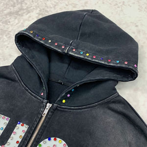 Sweat à capuche moderne en strass pour hommes surdimensionné écologique à la mode Diamond Bling Streetwear pour urbain élégant - Product Image 5