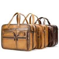 Porte-documents pour ordinateur portable en cuir véritable au design rétro, unisexe, pour les affaires et les voyages, grande capacité, réutilisable, léger, sac à main
