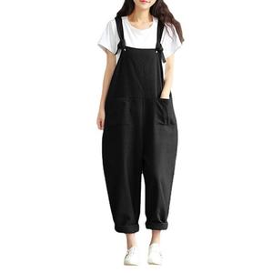 <b>Women's</b> 2025 Fashion Button Romper Solid Pocket <b>Casual</b> Long <b>Jumpsuit</b> with Spaghetti Strap Yoga Play Suit Plus Size - Product Image 2