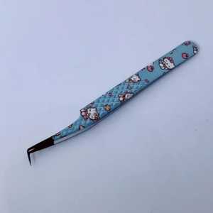 Pince à épiler d'isolement d'extension de cils en acier inoxydable rose professionnelle à 90 degrés pinces à épiler avec breloques - Product Image 3