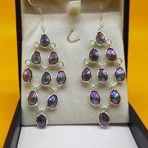 925 <b>Sterling</b> <b>Silver</b> Authentic Mystic Topaz Chandelier <b>Hoops</b> <b>Earrings</b> Statement <b>Silver</b> <b>Earrings</b> at Wholesale Price - Product Image 3