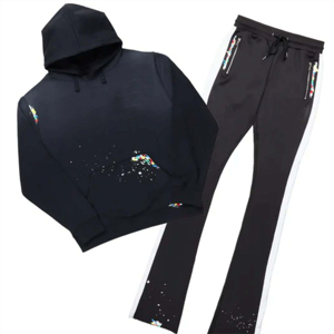 Venta caliente OEM personalizado 100% algodón impreso raya streetwear deportes dos piezas conjunto chándal clásico para hombres - Product Image 6