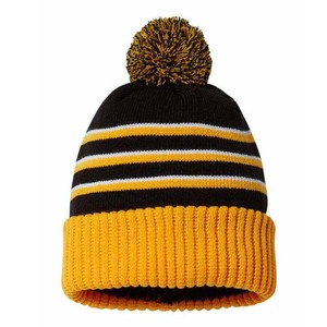 Gorros con pompón de Material personalizado con diseño de rayas, gorros cálidos de invierno de diferentes colores para hombres y mujeres, gorro jacquard, precio barato - Product Image 1