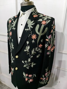 ชุดสูทคาวบอยปักแบบตะวันตกของผู้ชายชุดโรดิโอต้นกระบองเพชรชุด2ชิ้นสีดำและสีเขียว - Product Image 4