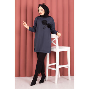 Túnica Hijab Modesta Oysho con Detalle de Lazo y Adornos de Piedras, Color Gris Oscuro, Verano, Formal, Casual, Estampado, Tejido de Chifón y Algodón - Product Image 3