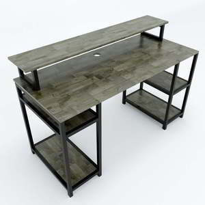 Solid Wood Computer <b>Desk</b> Iron Frame <b>Simple</b> Design Bookshelf Drawer Storage Shelves Rubberwood for Bedroom Application COD68041 - Product Image 3