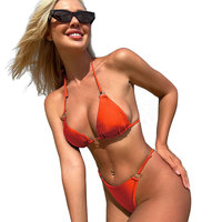 Baru desain OEM kasual wanita Bikini seksi pinggang tinggi Bikini baju renang wanita garis Backless Bikini & pakaian pantai