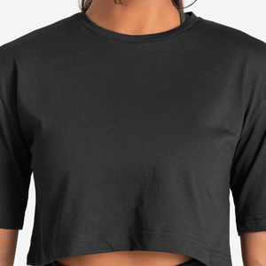 Femmes décontracté écologique 100% coton lâche manches courtes col rond uni noir haut court été Street Wear - Product Image 6
