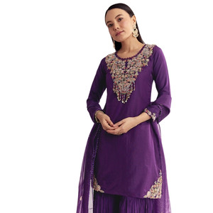 All'ingrosso viola Organza ricamata Kurta Set con Dupatta per la festa di nozze indossare la Reception festiva e gli ordini etnici personalizzati - Product Image 3