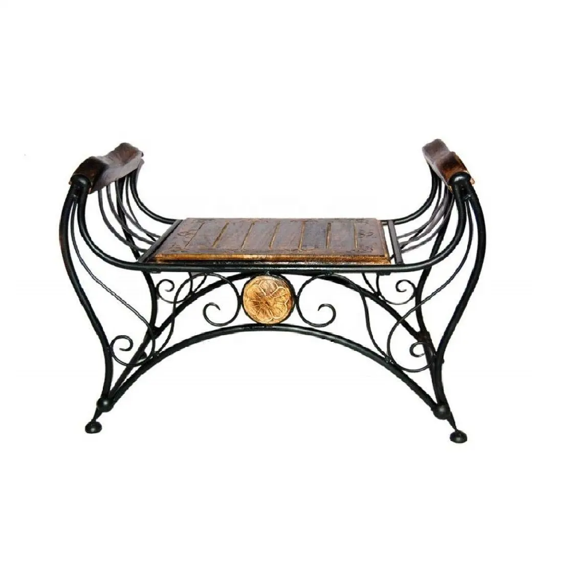 Wooden & Wrought Iron Patio Bench for Living Room Lounge Furniture Garden