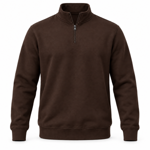 Sudadera de Forro Polar para Hombre, Color Marrón Oscuro, Cierre de Cremallera de un Cuarto, Corte Regular, Cuello Alto, Estilo Casual para Otoño - Product Image 1