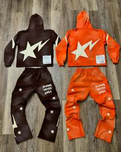 <b>Embroidery</b> logo Custom Tracksuit Streetwear Vintage Half Zipper Acid Wash Distressed Flared Sweatpants and Hoodie <b>Set</b> - Product Image 2