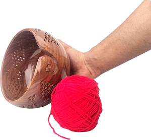 Cuenco de hilo de madera hecho a mano para tejer conveniente y almacenamiento de ganchillo con prácticos agujeros - Product Image 4