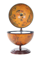 Support de jeu d'échecs en globe terrestre en bois rouge peint à la main de 13 pouces, sur pied, style vintage, carte du monde, décoratif pour la maison et le bureau