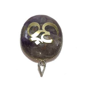 Stone Pendant Amethyst Oval Om <b>Healing</b> Pendant Stone Oval Pendant <b>Crystal</b> Gemstone Agate <b>Necklace</b> Wholesaler - Product Image 3