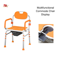 Chaise de douche et de bain réglable en hauteur avec dossier et accoudoirs, fonction toilettes, pour la réadaptation des personnes âgées