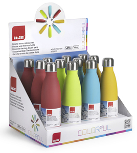 Espositore per 12 bottiglie isolate a doppia parete, senza BPA, in acciaio inossidabile 18/10 da 500 ml. (Ibili 758405) - Product Image 1