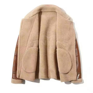 Winter Warm Shearling <b>Jacket</b> Men Faux <b>Fur</b> <b>Lined</b> Thick Leather <b>Jacket</b> - Product Image 4