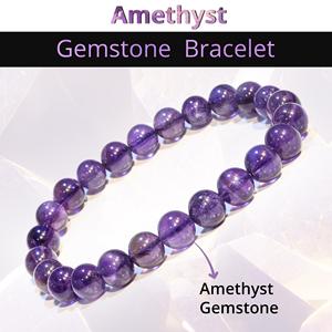 สร้อยข้อมือลูกปัดหินอเมทิสต์คริสตัล8มม. สำหรับผู้หญิงและผู้ชายสร้อยข้อมือลูกปัดหินธรรมชาติ - Product Image 2