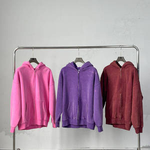 Poids lourd personnalisé en gros Distessed polaire décontracté surdimensionné fermeture éclair unisexe blanc lavage à l'acide sweats à capuche pull sweat - Product Image 1