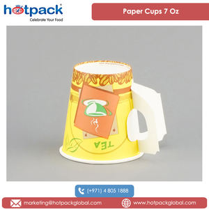 Tazas de papel reciclables coloridas para bebidas y café, fabricante de UAE, venta de una sola pared, capacidad de 7 Oz, con mango - Product Image 3