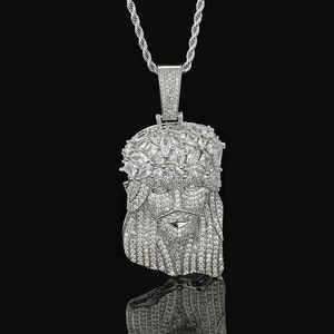 Pendentif Jésus personnalisé en argent sterling 925 avec placage à l'or Pendentif rond en diamant Moissanite de style Hip Hop taille princesse marquise - Product Image 1