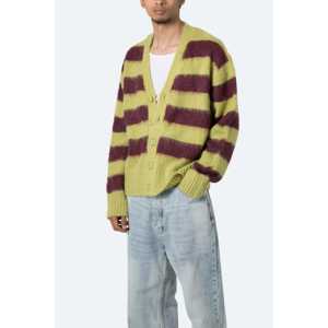 Cardigan en mohair rayé vert/marron et rose, coupe classique - Product Image 3