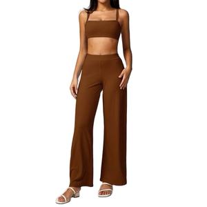 Conjunto Deportivo de Yoga para Mujer, Estilo Urbano, Cuello Cuadrado, Transpirable, Verano, Pierna Ancha, Cintura Elástica, Felpa, para Gimnasio - Product Image 6