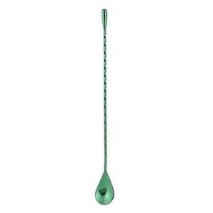 Hot Selling Reusable Stainless Steel Beverage Stirrer Spoons with Long Handle Green Color for Home Kitchen Office - Product Image 1