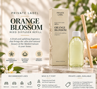 Recharge de diffuseur à bâtonnets Fleur d'Oranger Marque Blanche 200ml + Bâtonnets |   Parfum d'ambiance méditerranéen floral |   Fabricant OEM Espagne