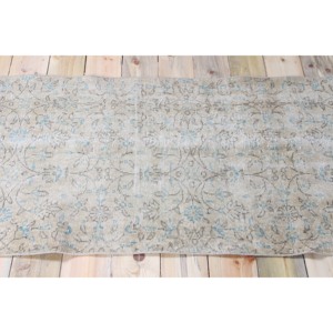 Tapis vintage 2,6 x 7,2 pieds, tapis turc, tapis floral marron et bleu - Product Image 3