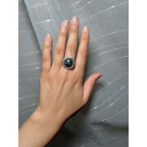 Navajo Made Yellow Gold Cluster <b>Ring</b> with Blue <b>Moon</b> Turquoise & Sterling Silver Size 7.75 Bezel Setting Everyday Wear & Promise - Product Image 5