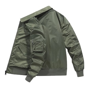 Blouson bombardier classique léger de couleur unie pour hommes col montant zippé à manches longues 100% polyester revêtement d'hiver appliqué - Product Image 2