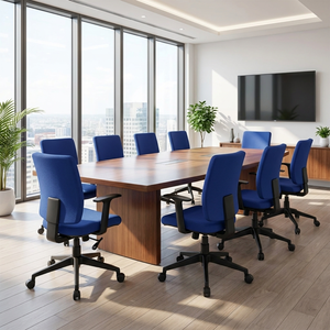 New Orleans Blue PU Leather and Fabric Padded Task Office <b>Chair</b> with Adjustable Height and Headrest for Home Use - Product Image 3