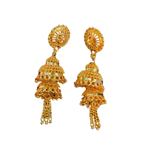 Compre un juego de pendientes de calidad superior con pendientes Jhumka chapados en oro de 22 quilates, joyería para mujer, ropa de exportadores indios - Product Image 1