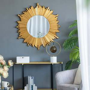 Miroir mural décoratif Art déco de luxe en fer pour la décoration de la maison Design rond pour le salon, la chambre et l'entrée - Product Image 5