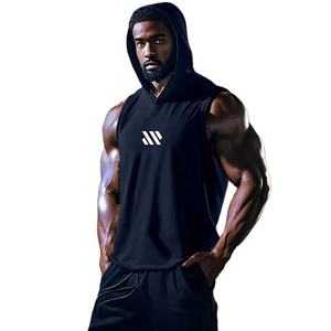Débardeurs à capuche pour hommes personnalisés avec logo, été, sans manches, séchage rapide, respirant, 100% coton, vêtements de sport - Product Image 1