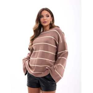 Suéter Holgado de Punto a Rayas Casual de Otoño 42401 - Color Crema Visón - Product Image 3