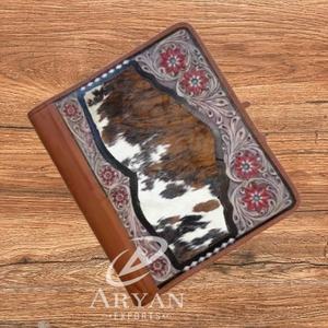 Hand Tooled Leather Dairy Cowhide Fur Leather Zipper Lock Journals Boho Traditional Vintage Leather Lock Diary Travel Journal - Product Image 1
