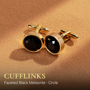 Mancuernillas Premium de Oro de 18K para Hombre con Meteorito Negro Fengshui - MSDADEG005 |   Colección Tinh Vu |   Vietnam - Product Image 1