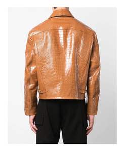 Hot Selling Men's Brown Crocodile Skin Alligator Shinny Print <b>Genuine</b> Leather Jacket for Men - Product Image 2