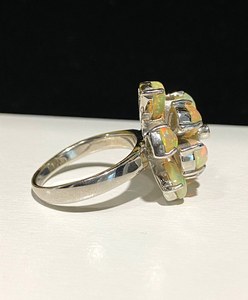 Vintage Sterling Silver Pear Cut Fire Opal And Rhodolite Flower Ring Size 9 Natural Gemstone Handmade Elegant Jewelry - Product Image 5