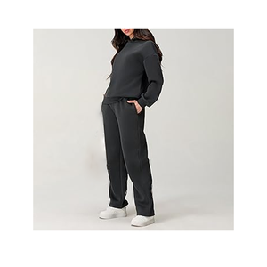 Ensemble de survêtement en molleton de coton pour femmes de qualité supérieure, logo personnalisé, uni, décontracté, respirant, écologique, 2 pièces, long - Product Image 3