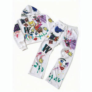 High Quality Winter 100% Cotton Oversized Heavyweight Kangroo Pocket Drawstring Hooded Straight <b>Wide</b> <b>Leg</b> Pant Man Tracksuit Set - Product Image 4