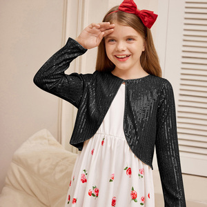 <span class=keywords><strong>Boléro</strong></span> court à manches longues et col rond pour petites filles, avec paillettes scintillantes pour les fêtes d'enfants - Product Image 6
