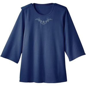 เสื้อปักลายสำหรับผู้หญิงใส่ในบ้านเสื้อคอกลมเปิดหลังได้อย่างง่ายดายเสื้อบำบัดการฟอกเลือดจากคีโม - Product Image 3