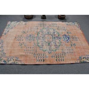 Alfombra de lana azul beige vintage de 4.4x7ft, alfombra turca clásica de área grande, patrones de pasillo de retazos abstractos, respaldo de látex para habitaciones - Product Image 3