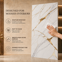 Panel de Pared de PVC MORLENX, Lámina de Mármol Blanco UV con Textura Natural Marrón Gris